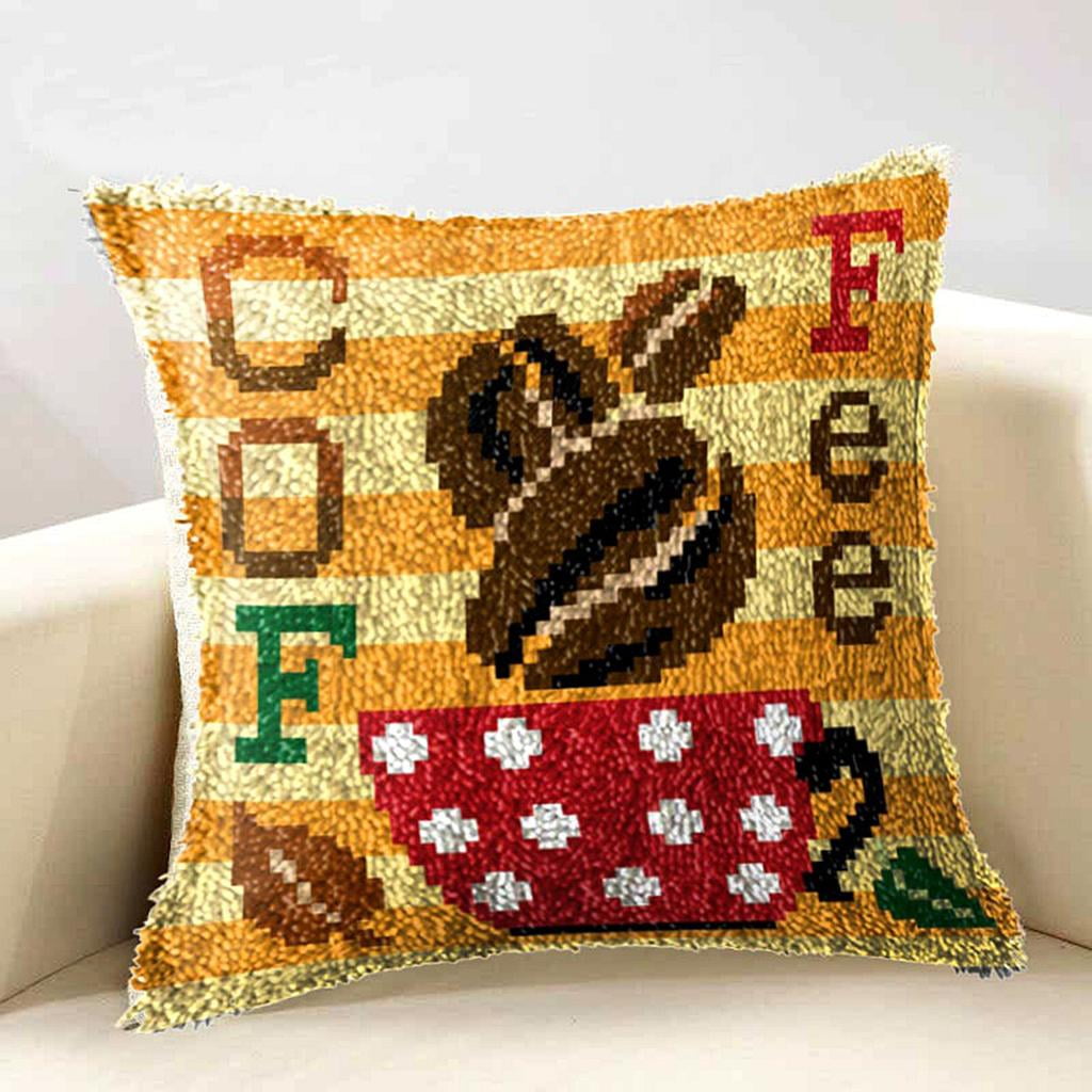 DIY Latch Hook Pillow Kits Cute Cat Printed Pillowcase Crochet Yarns Hooking Handmade Pillow Cover Cushion For Home Sofa Decoration 17x17inch 1