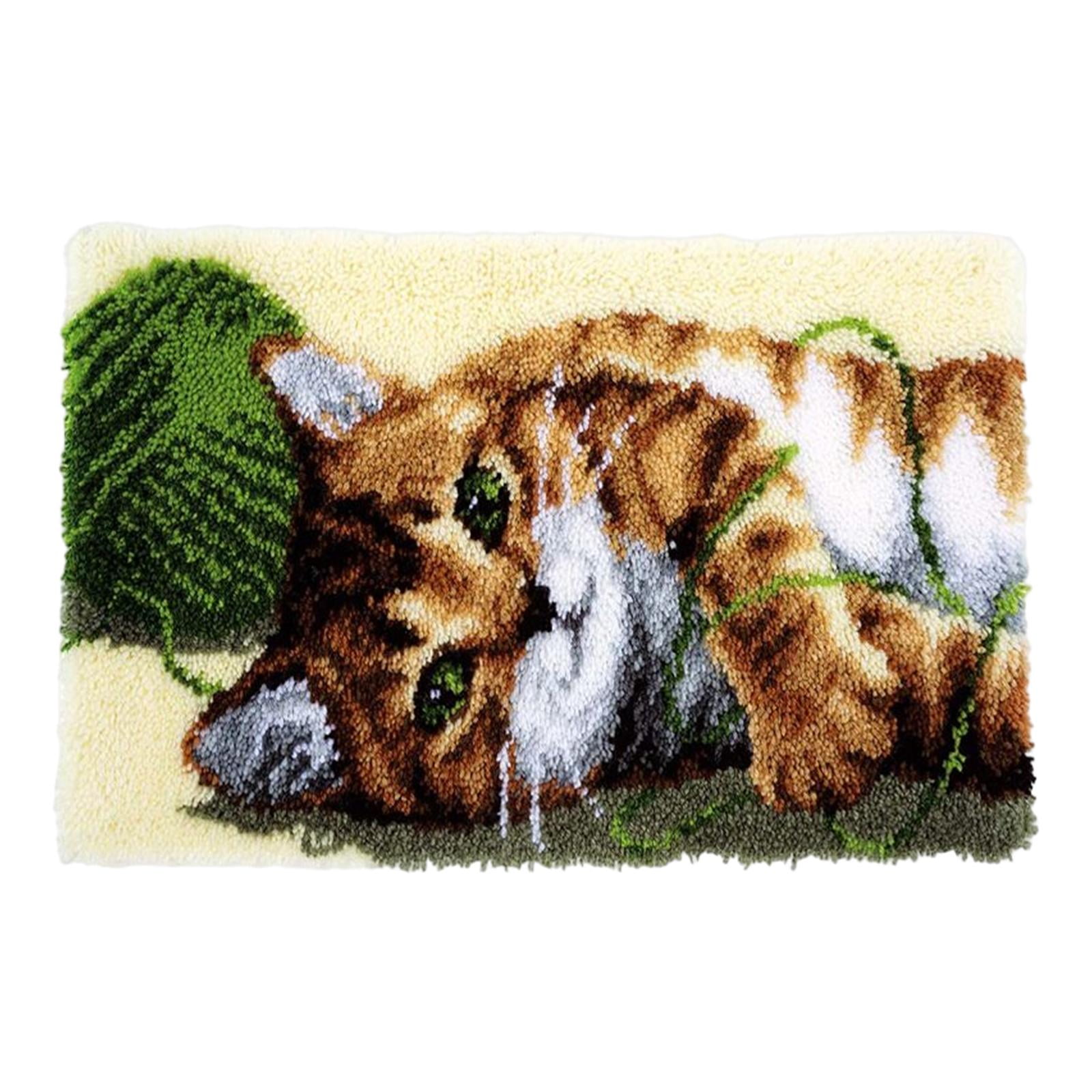  EsLuker.ly Latch Hook Rug Kits DIY Crochet Carpet Cats Patterns  Pre-Printed Canvas Yarn Rug Embroidery Crafting Arts for Adults Kids (Bule)