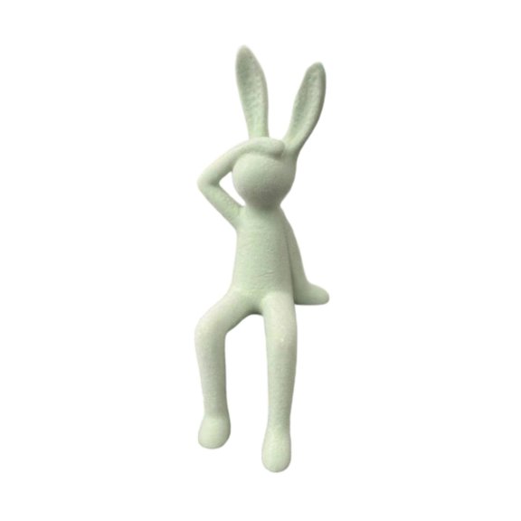 Abbraccia Long Leg Bunny Statue Flocked Hare Figurine Rabbit Ornament Resin Soft Touch Material for Shelf Sitter Home Office