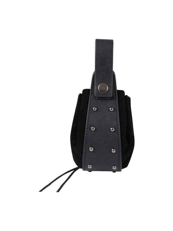Medieval Belt Pouch Fanny Pack Waist Bag PU Leather Festival Purse Drawstring Bag Suitable for Cosplay Photo Prop Stage Makeup Party Drama Performance Black