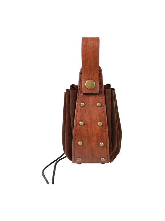 Medieval Belt Pouch Fanny Pack Waist Bag PU Leather Festival Purse Drawstring Bag Suitable for Cosplay Photo Prop Stage Makeup Party Drama Performance Brown