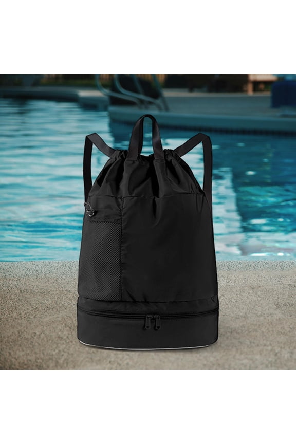 Mesh Swim Drawstring Backpack, Basketball Carrying Adjustable Shoulder Bag Basketball Storage Bag for Beach Travel Black