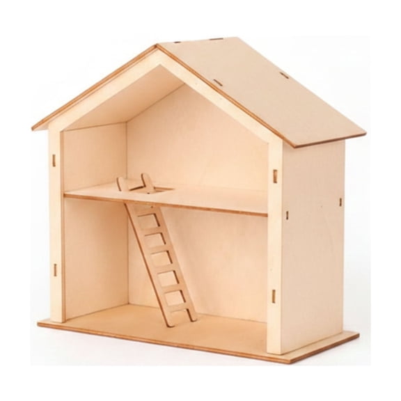 Abbraccia Miniature House Woodcraft Cottage Kit Unfinished Wood for Crafting and Staining with Ladder Suited for Cozy Seasonal Displays and Gift Making