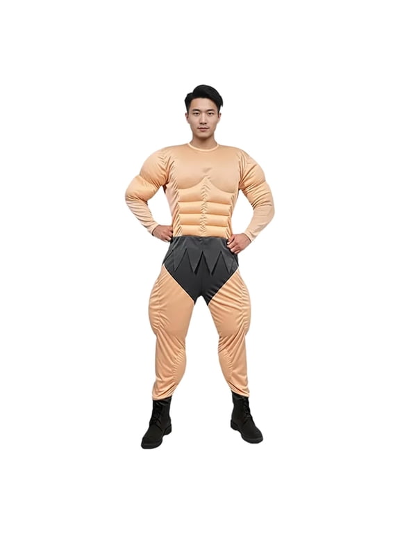 Muscle Costume for Men, Onesie with Fake Chest And Sculpted Abdomen, Padded in Polyester, Useful for Cosplay, Parties, Shows, Gifts for Men,