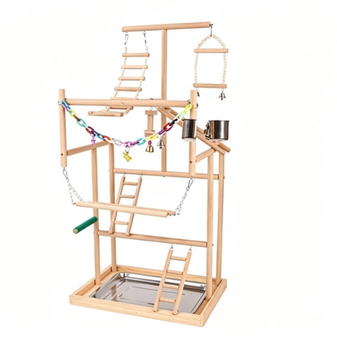 Abbraccia Parrot Activity Center Bird Playstand Gym Multi Level Layout for Indoor Climbing and Coordination for Cockatiels Conures Budgies