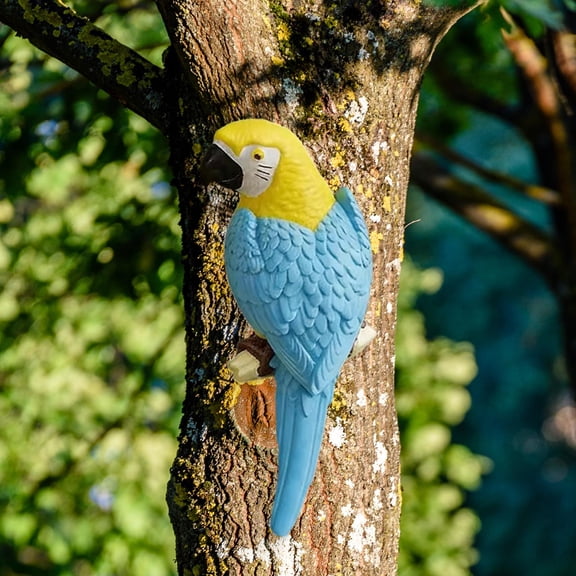 Abbraccia Parrot Figurine Realistic Decorative Bird Statue Creative Parrot Sculpture Miniature Collectible Crafted with Fine PVC Suitable for Fence Terrace Yard Blue