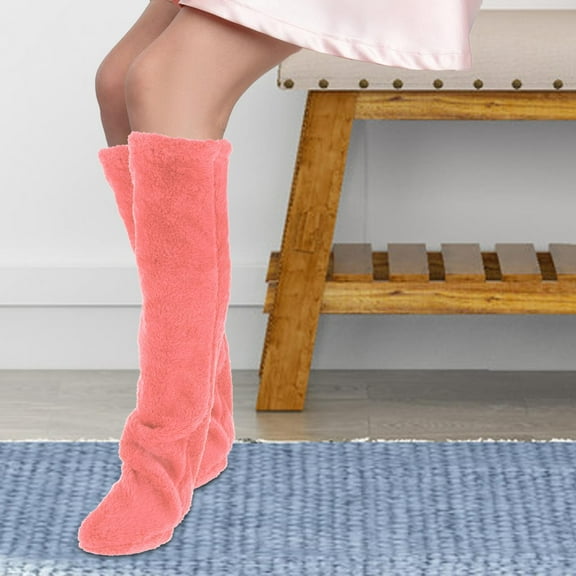 Abbraccia Plush Leg Warmers, Thigh High Socks, Sleeping Socks, Boot Socks Stocking Slipper Stockings, over Knee Fuzzy Socks for Bedroom Pink