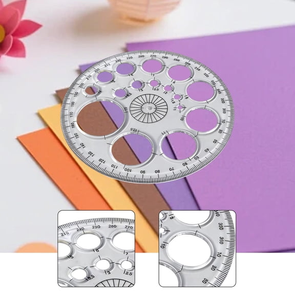 Abbraccia Round Protractor with Full Circle Template, Multifunctional, 16 Sizes, Angle And Circle Cutter, Painting, Drawing And Construction Tool
