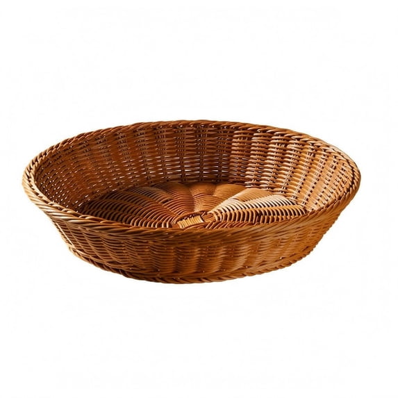 Abbraccia Round Wicker Storage Basket Shallow Raised Rim Light Brown ...