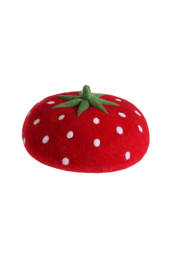 Strawberry Hat French Cap Fancy Dress Beanie Fashionable Comfortable Artist Painter Hat Cabbie Cap Wool Hat 55to60cm for Adults