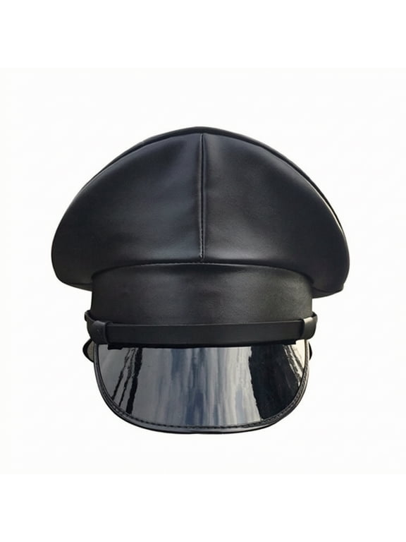 Structured Peaked Cap PU Leather Stage Performance Hat Non-adjustable Visor Cosplay Accessory