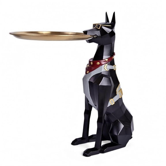 Abbraccia Tray Holder Dog Statue Table Doberman Resin Build with Modern Sculptural Silhouette for Home Decor and Office Desks
