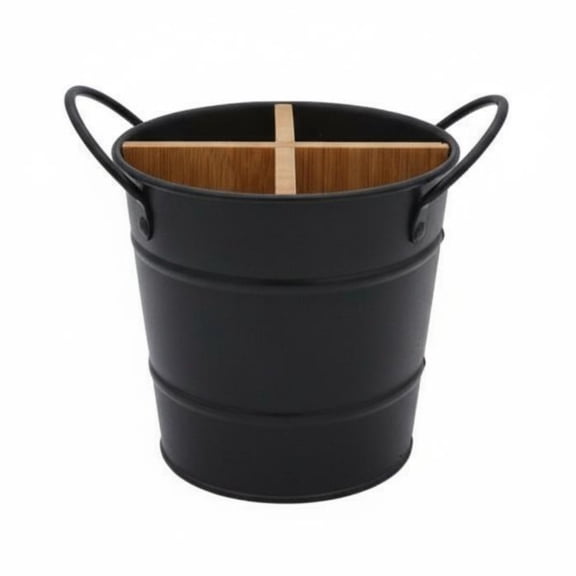 Abbraccia Utensil Holder Utensil Bucket Cutlery Crock Bamboo Divider Multi Compartment Portability for Indoor Outdoor Family Gatherings