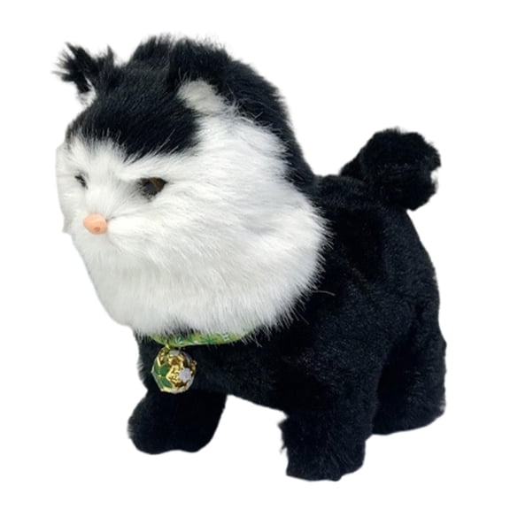 Abbraccia Walking Cat Toy Robotic Animated Plush Electronic Pet Talking Wagging Tail Interactive Kitty Soft Material Singing Function Suitable for Kids Girls Toddlers Imaginative Role Play black