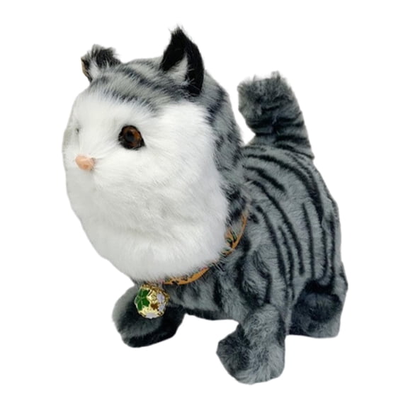 Abbraccia Walking Cat Toy Robotic Animated Plush Electronic Pet Talking Wagging Tail Interactive Kitty Soft Material Singing Function Suitable for Kids Girls Toddlers Imaginative Role Play gray