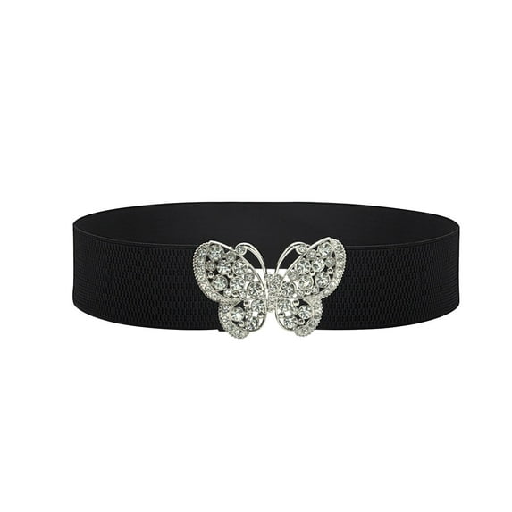 Abbraccia Wide Elastic Belt Waist Belt Elegant Girdle Simple Decoration with Buckle Stretch Cinch Dress Belt Waistband for Women Ladies Black