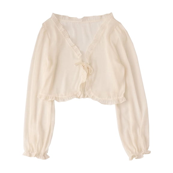 Abbraccia Women Chiffon Cardigan Blouse Top Soft Short Shawl for Bride Women Beach Wedding Apricot Color