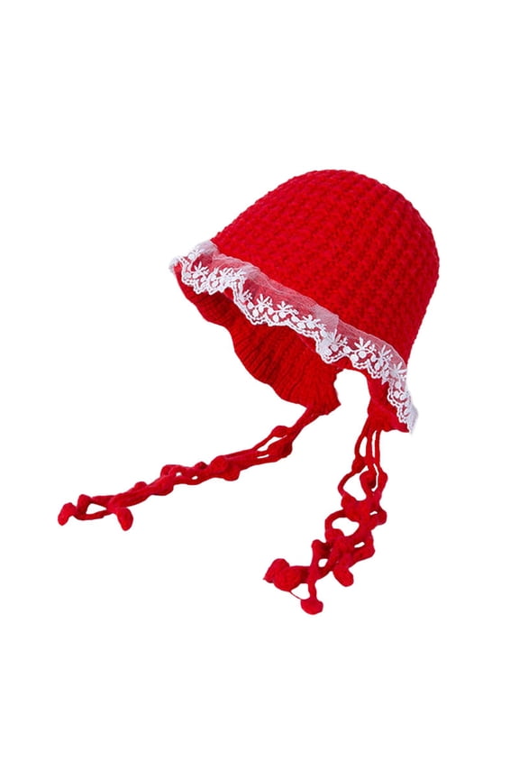 Women Knitted Hat Handmade Crochet Hat Trendy Lightweight Cap with Earflaps Red