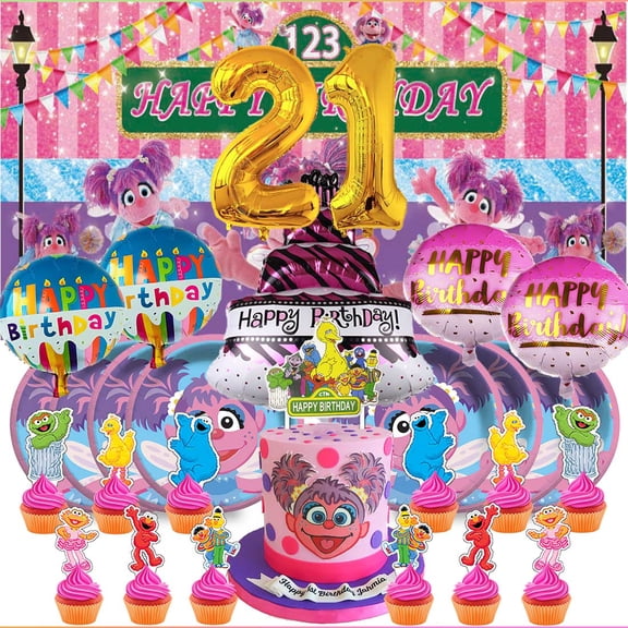 Abby Cadabby 21th Tableware Balloons Cake Toppers Backdrop Banner Supplies Party Decor Plates Decorations