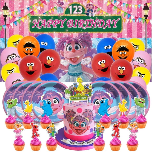 Abby Cadabby Themed Birthday Party Decor Set - Balloons, Paper Plates, Cake Toppers, Tableware & 5x2.3ft Backdrop Banner