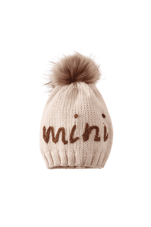 , Toddler Winter MOMMY & ME Beanie Pom Pom Hat,Cream MINI (6months - 2T)