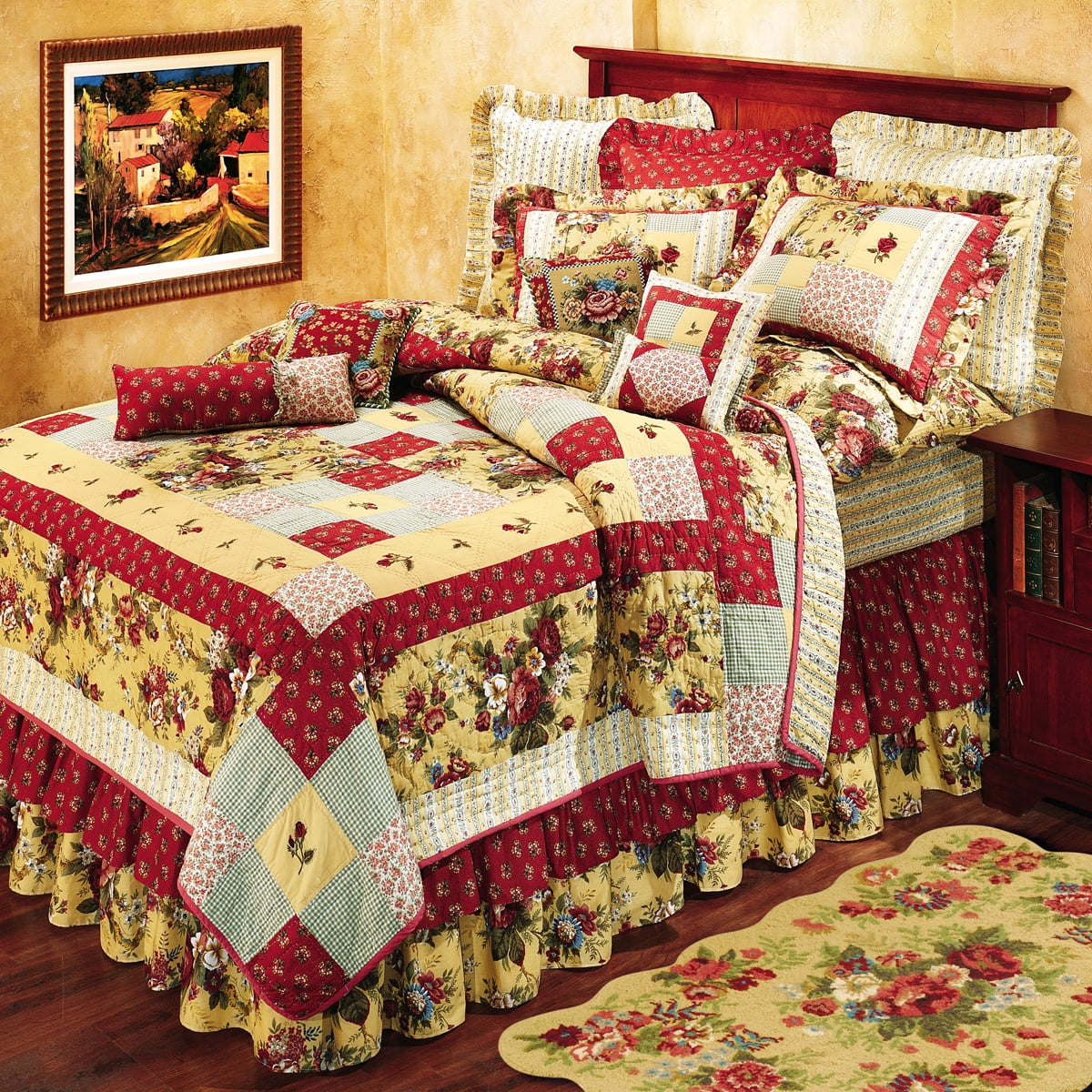 Abby Rose Patchwork Cotton Standard Sham in Red and Yellow