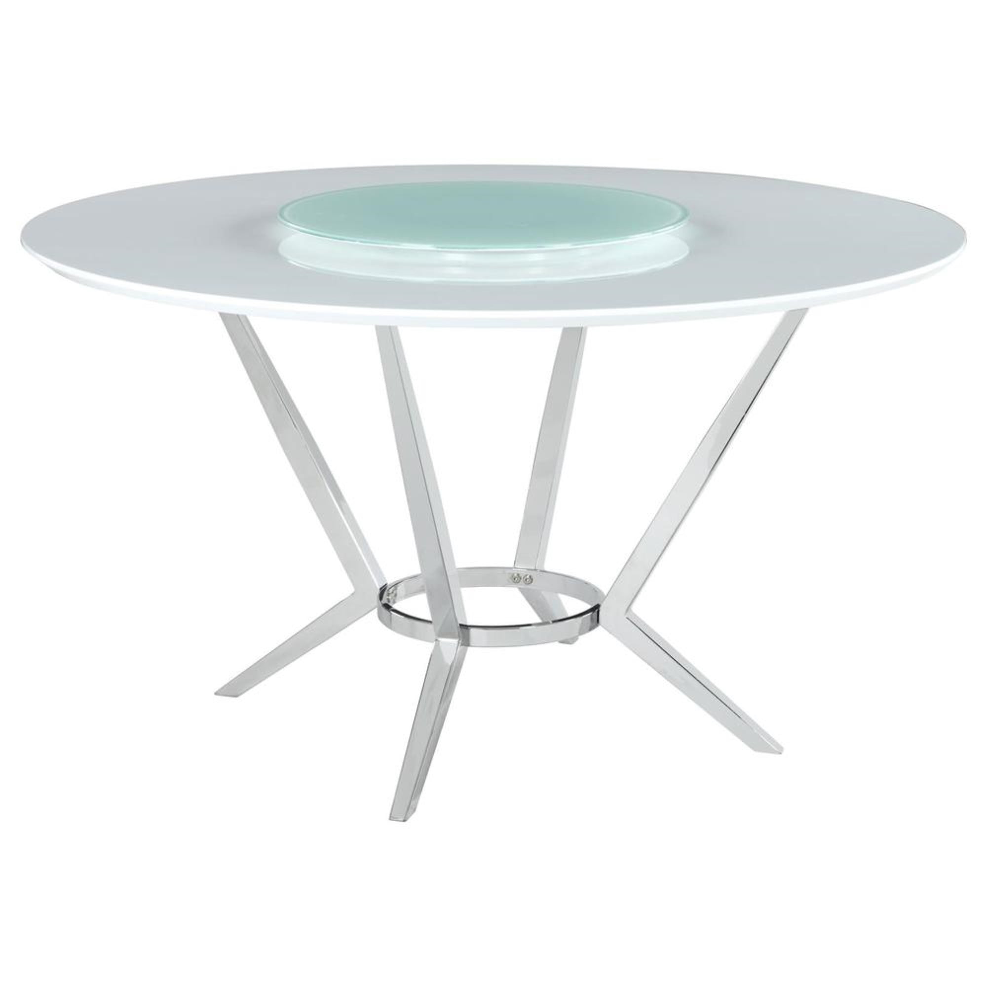 Contemporary Round White Glass Dining Table with Chrome Base