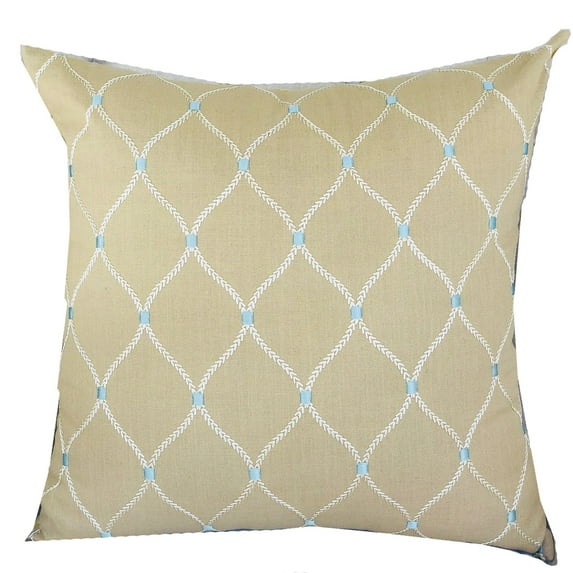 Plutus 16" x 16" Abby Handmade Luxury Pillow in Taupe White and Blue