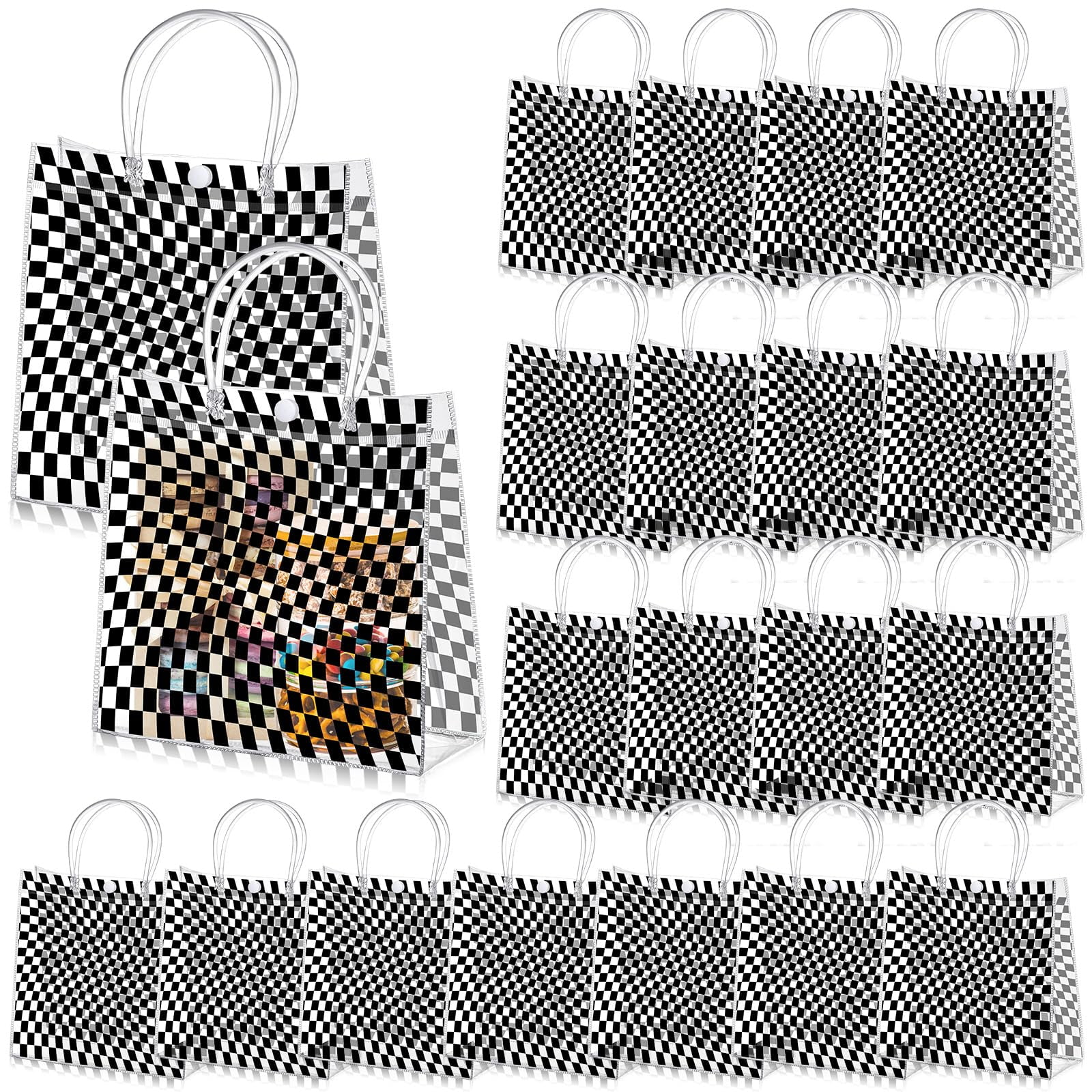 24 Pcs Dog Paw Clear PVC Gift Bags With Handles - Party Favor Bags For Dog Theme Birthday, Sports Celebration