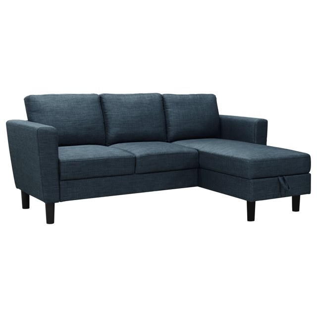 Abbyson Flynn Fabric Reversible Storage Sectional, Navy Blue