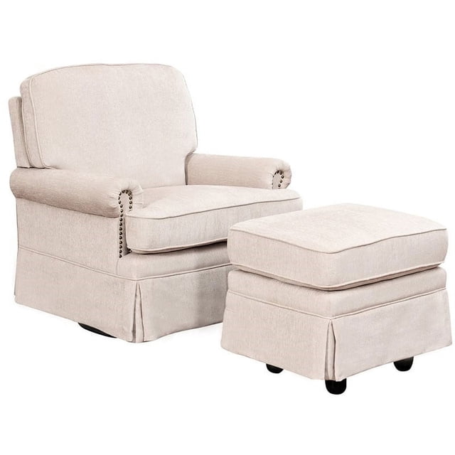 Abbyson Living Chloe Swivel Glider Chair and Ottoman in Cream