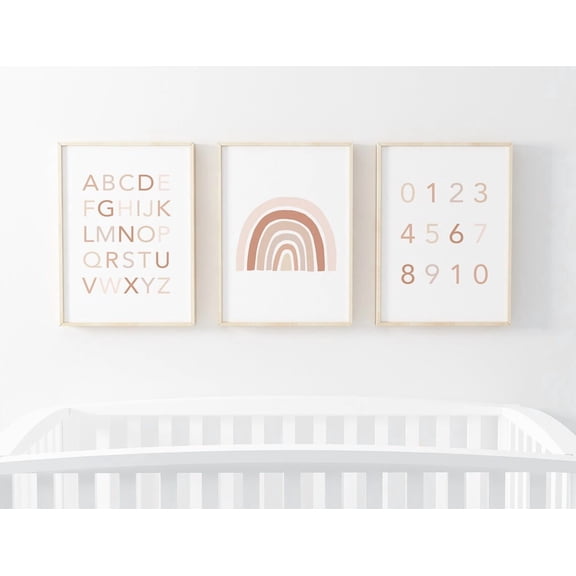 Abc 123 Rainbow Gender Neutral Nursery Decor Neutral Rainbow Modern Alphabet Classroom Poster Educational Art, Stretched Canvas