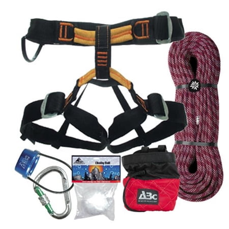 Abc Complete Climbers Package - Includes Rope Harness Belay Device Carabiner Chalk Bag and Chalk Ball