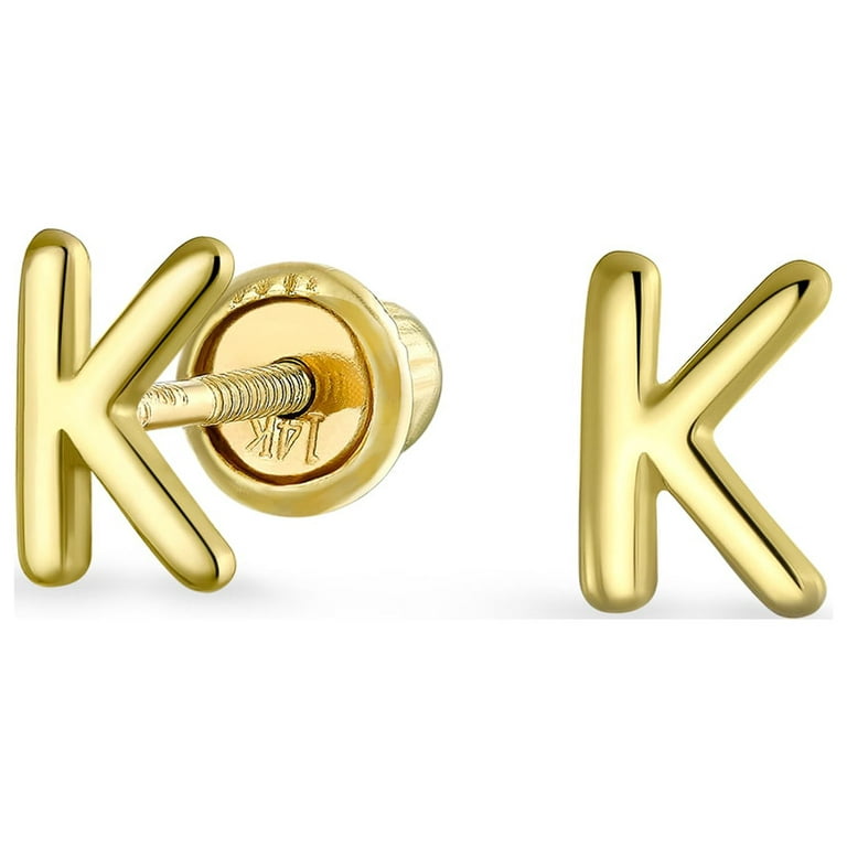14K Gold Initial Stud Earrings 14K Yellow Gold