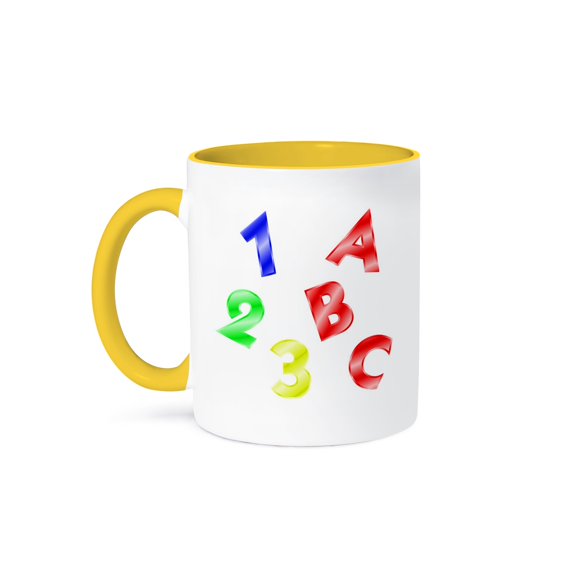 3dRose, ABC n Numbers, 11oz Two-Tone Yellow Mug