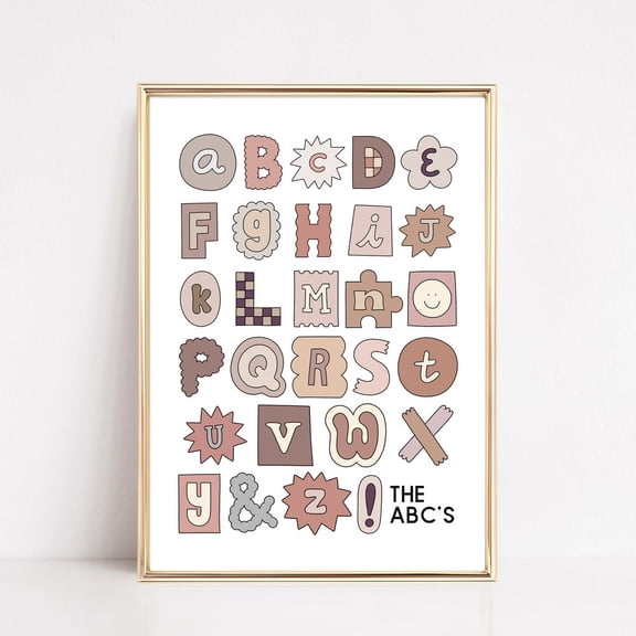 Abc Nursery Print, Alphabet Poster, Abc Sign, Boho Nursery Decor, Girls Room Wall Art, Girls Room Decor, Print Wall Art UNFRAMED PAPER POSTER, Home Decor, Vintage Gift, Living Room Dercor