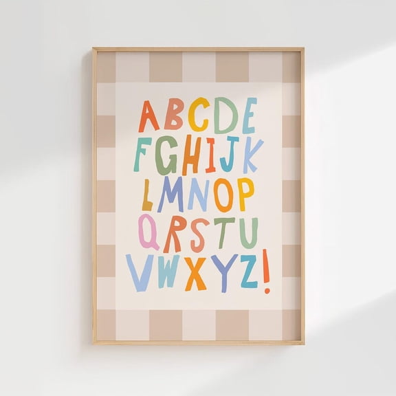 Abc Print For - Quirky Alphabet Wall Art For Playroom Or Bedroom - Cottage Core Checker Trend - Colorful Eclectic Nursery Decor UNFRAMED PAPER POSTER, Home Decor, Vintage Gift, Living Room Dercor