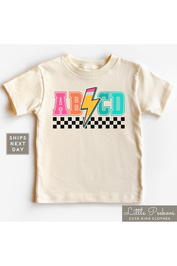 Abcd Back To School Kids Shirt - First Day Of School Tee - Retro Checkered Toddler T-Shirt - Preschool Shirt TODDLER SHORT SLEEVE TEE BELLA CANVAS 3001T