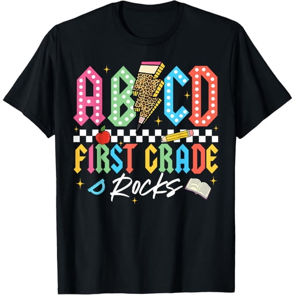 Abcd First Grade Rocks Pencil Lightning Teachers Rock Boys T-Shirt