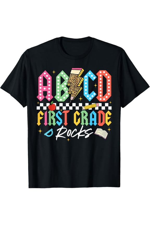 Abcd First Grade Rocks Pencil Lightning Teachers Rock Boys T-Shirt