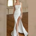 thumbnail image 1 of Abcnature Boho Wedding Dress,Ruched One Shoulder Side Split Evening Party Dress,One Shoulder One Sleeve Maxi Dress,High Wrap Slit White Dress,Elegant Slim Sling Dress Long Skirt Dress L, 1 of 5