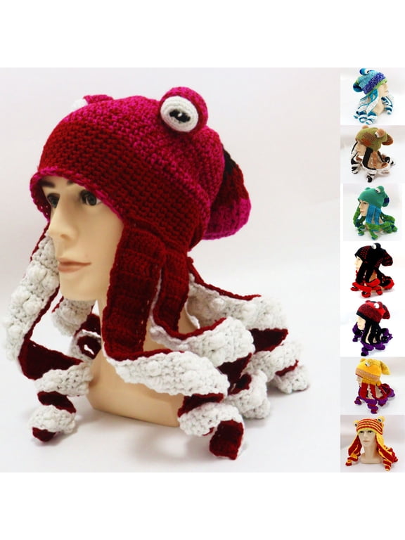 Cute Novelty Hats Funny Christmas Hat Cartoon Octopus Hats Knitted Hat Men And Women Squid Shape Crochet Yarn Funny Autumn And Winter Hat Warm Knitted Headgear Black