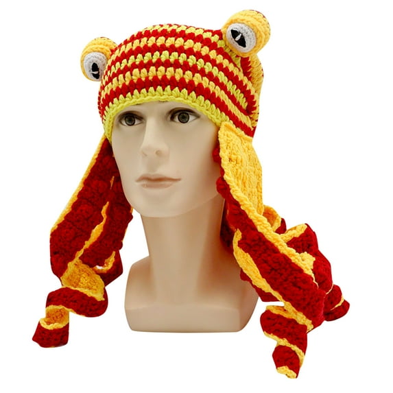 Abcnature Cute Novelty Hats Funny Christmas Hat Cartoon Octopus Hats Knitted Hat Men And Women Squid Shape Crochet Yarn Funny Autumn And Winter Hat Warm Knitted Headgear Red Free Size