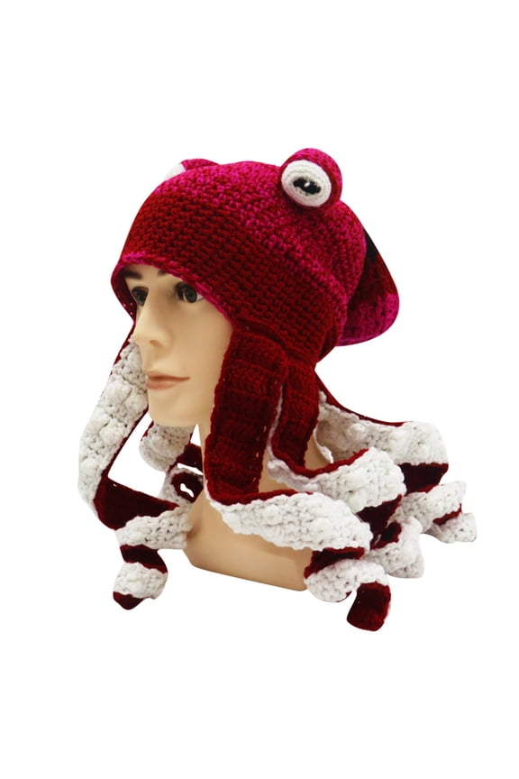 Cute Novelty Hats Funny Christmas Hat Cartoon Octopus Hats Knitted Hat Men And Women Squid Shape Crochet Yarn Funny Autumn And Winter Hat Warm Knitted Headgear Hot Pink Size