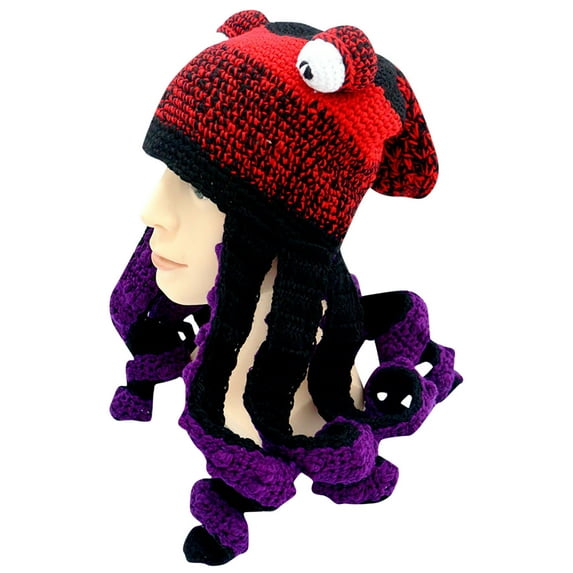 Abcnature Cute Novelty Hats Funny Christmas Hat Cartoon Octopus Hats Knitted Hat Men And Women Squid Shape Crochet Yarn Funny Autumn And Winter Hat Warm Knitted Headgear Purple