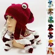 Abcnature Cute Novelty Hats Funny Christmas Hat Cartoon Octopus Hats Knitted Hat Men And Women Squid Shape Crochet Yarn Funny Autumn And Winter Hat Warm Knitted Headgear Black