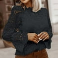 thumbnail image 1 of Abcnature Fashion Ladies Sexy Long Sleeve Solid Lace Loose Women Blouse Stand Collar Plus Size Tops for Ladies Autumn Winter Casual Loose Tunic Blouse Black L, 1 of 7