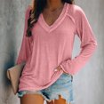 thumbnail image 1 of Abcnature Fashion Women Casual V- Neck Solid Color Long-sleeved T-shirt Plus Size Tops for Ladies Autumn Winter Casual Loose Tunic Blouse Pink S, 1 of 3