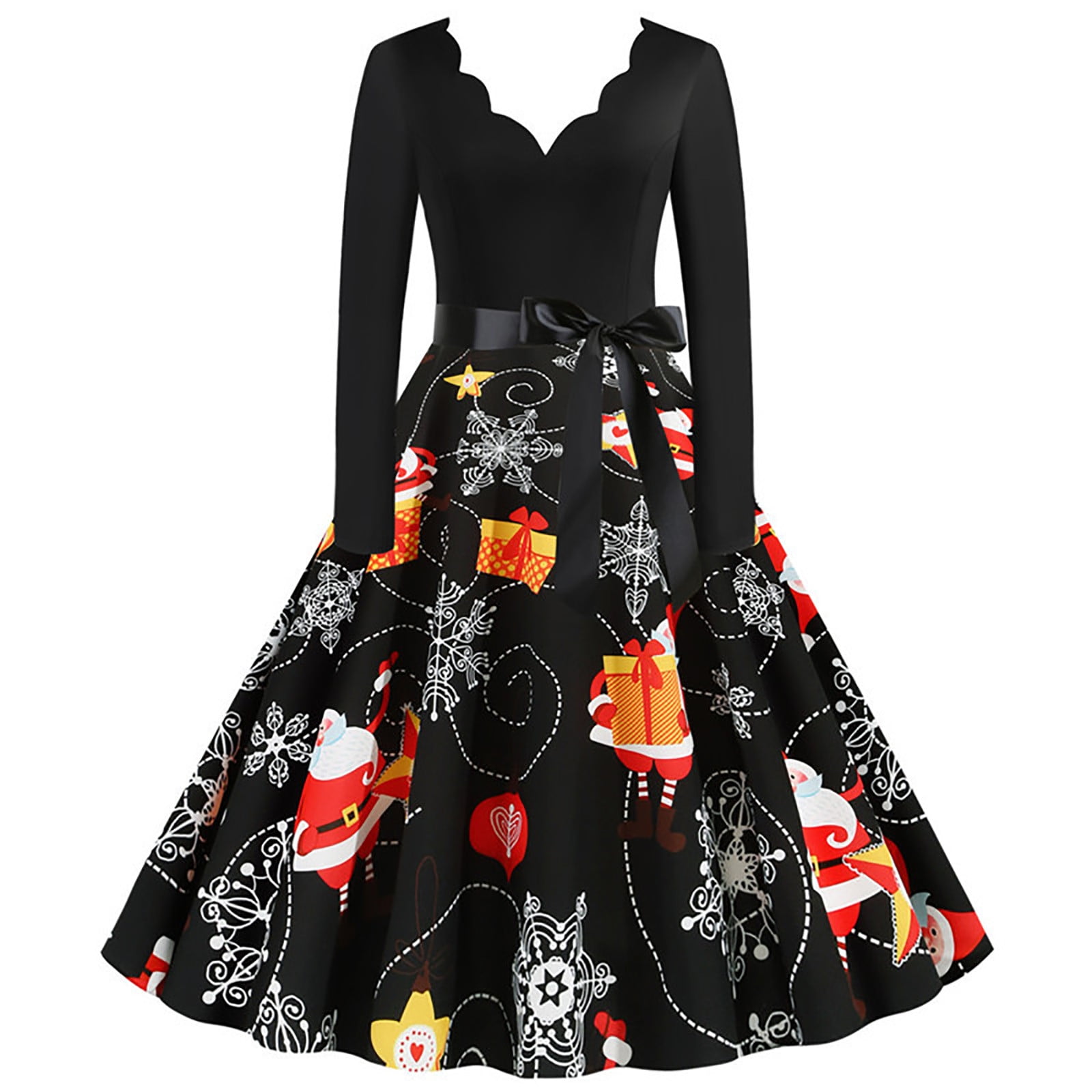 Abcnature Halloween Christmas Dresses,Long Sleeve Xmas Printed Dress,A-line  Vintage Cocktail Holiday Party Dress,50s Housewife Evening Dress,V-Neck  Elegant Princess Dress XXL - Walmart.com