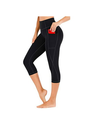 Women's Yoga Running Capri Leggings Workout Outdoor Capri Pants Side Pockets  - Black - CR18HCSYKU9 Size Small